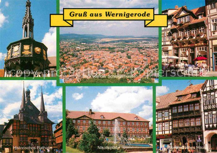 Wernigerode Harz Marktbrunnen Panorama Blick von der Schlossterrasse Cafe Wien H
