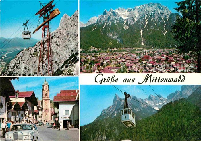 Mittenwald Bayern Luftseilbahn Alpenpanorama Ortsmotiv mit Kirche