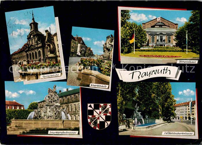 Bayreuth Spitalkirche Marktplatz Festspielhaus Wittelsbacherbrunnen Markgrafenbr