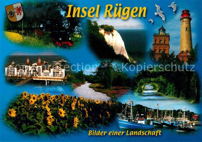 Insel Ruegen Bilder einer Landschaft Wappen Kreidefelsen Kueste Leuchtturm Seebr