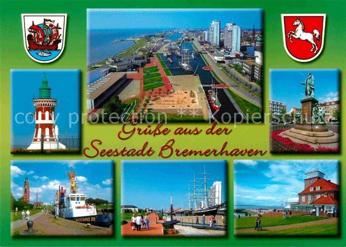 Bremerhaven Panorama Seestadt Hafen Leuchtturm Denkmal Statue Dreimaster Segelsc