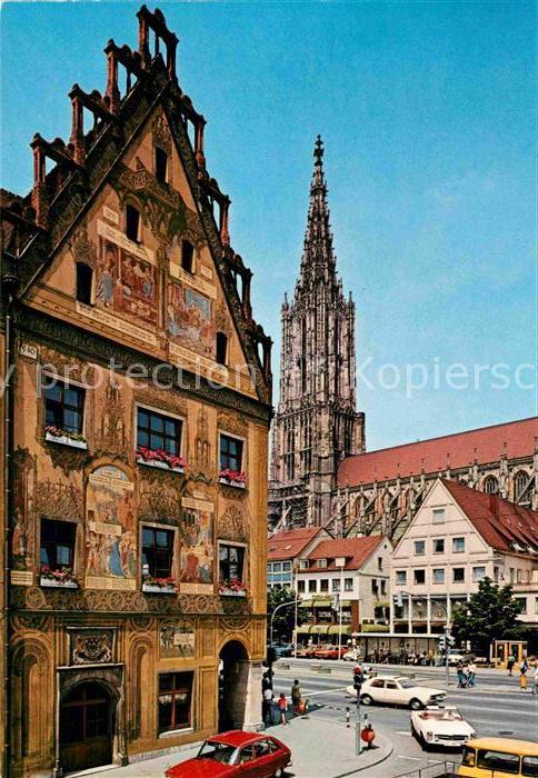 Ulm Donau Rathaus und Muenster hoechster Kirchturm der Welt