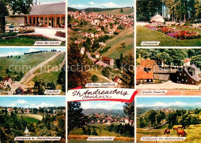 St Andreasberg Harz Haus des Gastes Schilift Kurwarte Leuchtfontaene Kuehe Grube
