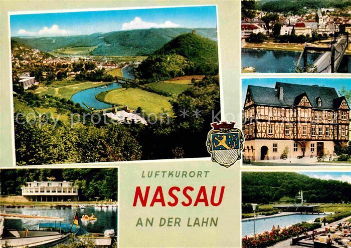 Nassau Lahn Panorama Lahntal Bruecke Fachwerkhaus Schwimmbad Freibad Bootfahren