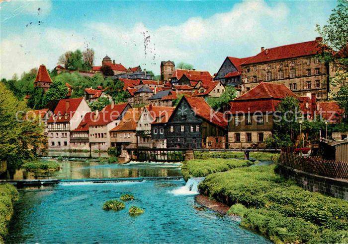 Kronach Oberfranken Partie am Fluss mit Blick zur Burg