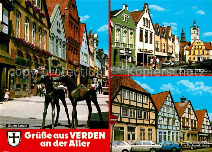 Verden Aller Grosse Strasse Pferdestatuen Rathaus Fachwerkhaeuser