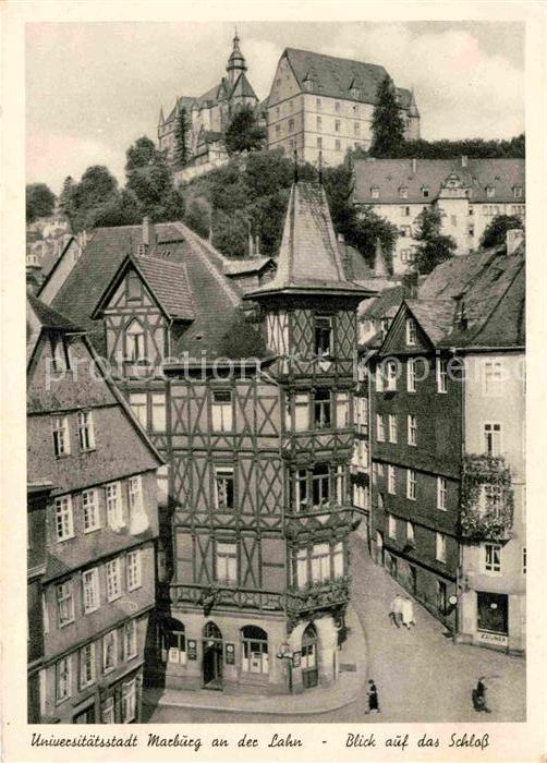 Marburg Lahn Altstadt mit Blick auf das Schloss Universitaetsstadt Kupfertiefdru