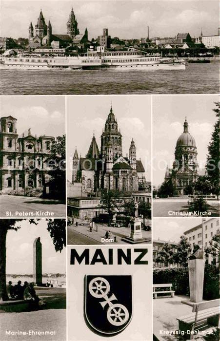 Mainz Rhein Rheinpartie Dom Kirchen Marine-Ehrenmal Kreyssig-Denkmal