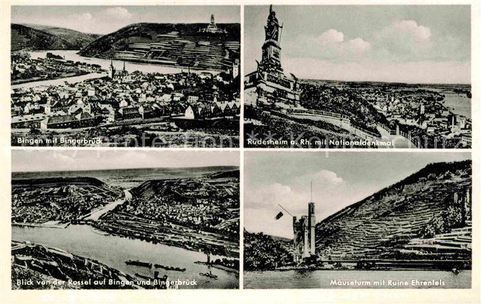 Bingen Rhein mit Bingenbruck Ruedesheim mit Nationaldenkmal Maeuseturm Ruin-Ehre