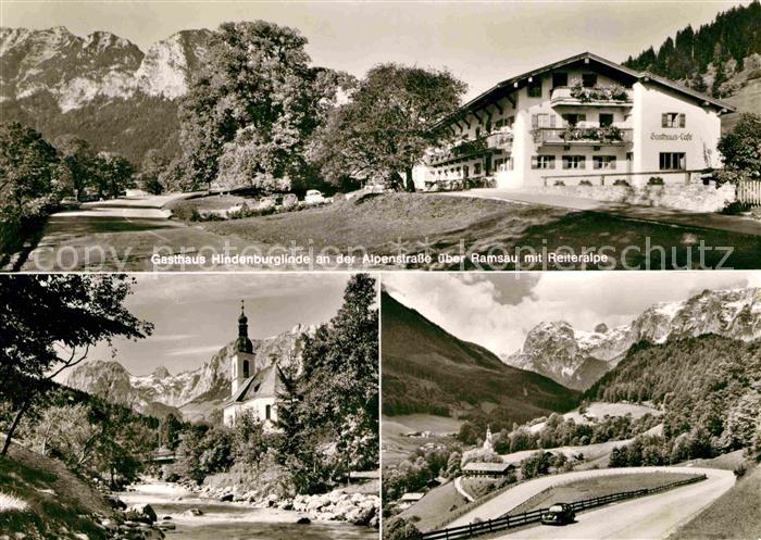 Ramsau Berchtesgaden Gasthaus Hindenburglinde an der Alpenstrasse mit Reiteralpe