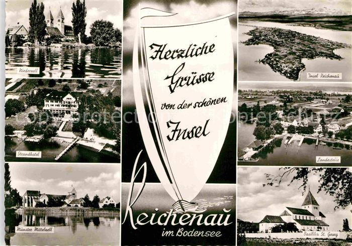 Reichenau Bodensee Fliegeraufnahme Insel-Reichenau Landestelle Basilika-St. Geor