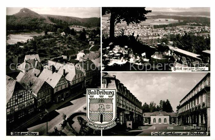 Bad Driburg Blick von der Iburg Kurhaeuser Trinkhalle