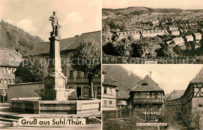 Suhl Thueringer Wald Waffenschmiedebrunnen Fachwerkhaeuser
