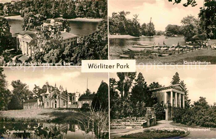 Woerlitz Park Gondelstation Floratempel Gotisches Haus Schloss-Museum See