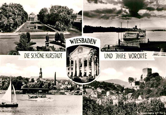 Wiesbaden Kurgebiet Sonnenberg mit Burg Rheinpartie Schierstein Hafen