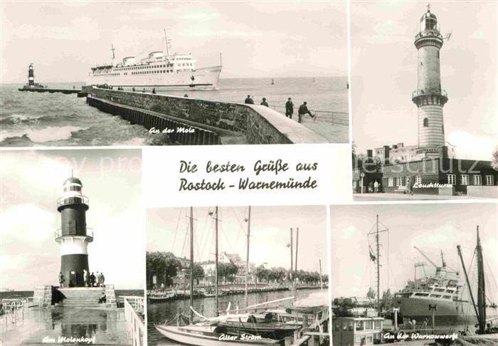 Warnemuende Ostseebad Mole Leuchttuerme Alter-Strom Warnowwerft