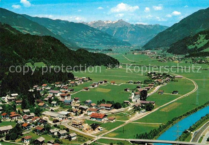 Aschau Zillertal Gesamtansicht mit Alpenpanorama Fliegeraufnahme