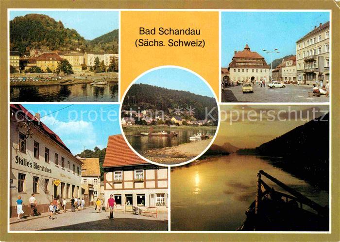Bad Schandau Teilansicht Markt Poststrasse Dampferanlegestelle Elbe Abendstimmun