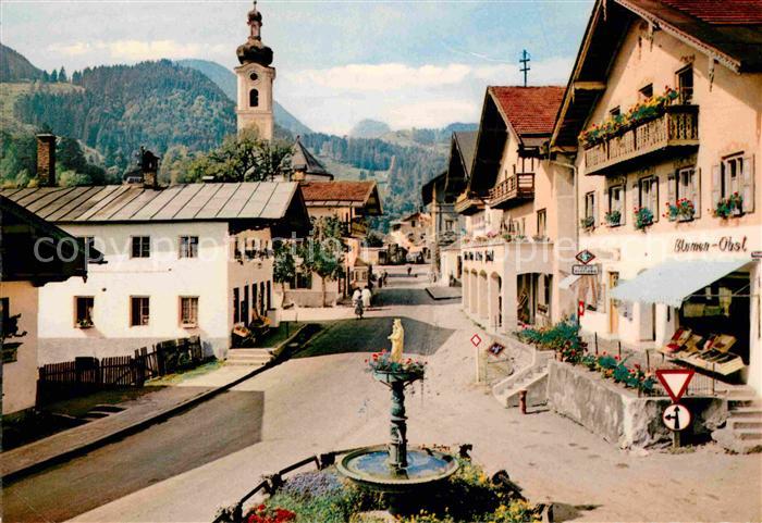 Oberaudorf Hauptstrasse Brunnen Kirche Alpenblick Luftkurort