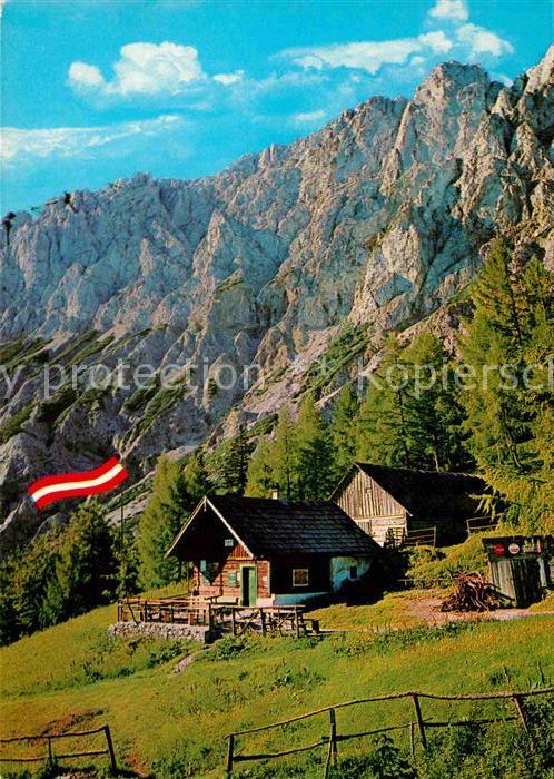 Hochschwab Florl Huette auf der Dullwitzalm gegen Grosse Gschirrmauer