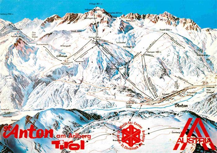 St Anton Arlberg Wintersportzentrum uebersichtskarte Skigebiet