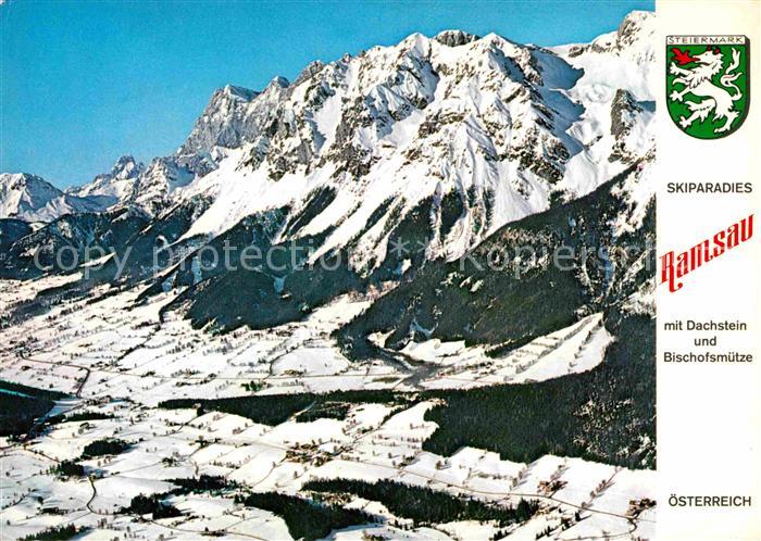 Ramsau Dachstein Steiermark Panorama Skigebiet mit Bischofsmuetze Hochplateau Da