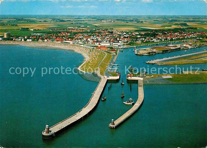 Buesum Nordseebad Hafeneinfahrt und Hafen Fliegeraufnahme