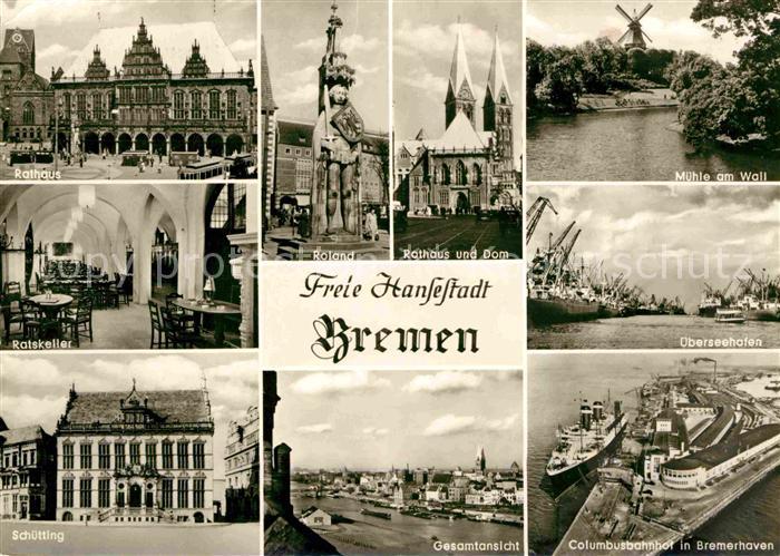 BREMEN  CITY uebersee Columbusbahnhof Ratskeller Roland