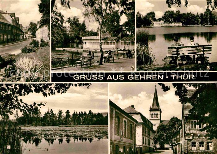 Gehren Thueringen Dimitroffstrasse Badeteich Seerosenteich Rathaus