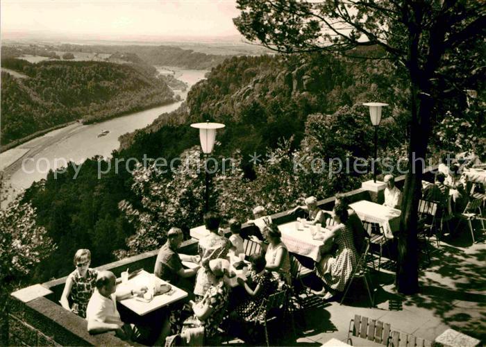 Bastei Saechsische Schweiz Terrasse Blick nach Wehlen