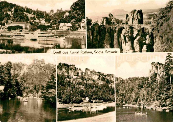 Rathen Saechsische Schweiz Personenschiff Panorama Teilansicht