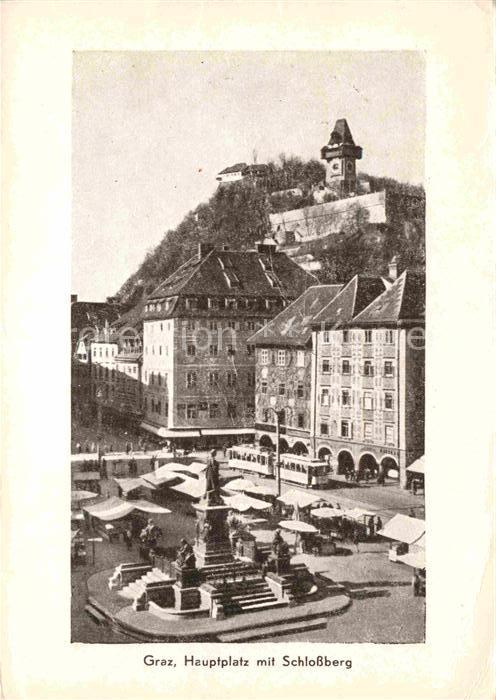 Graz Steiermark Hauptplatz mit Schlossberg Denkmal Uhrturm Wahrzeichen