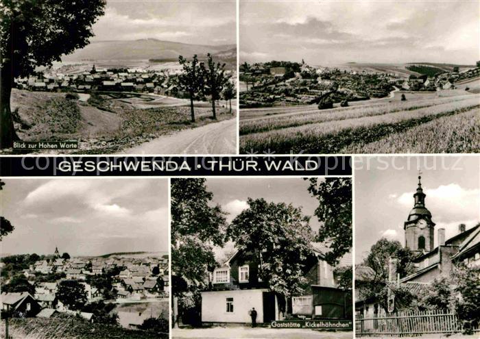 Geschwenda Panorama Blick zur Hohen Warte Gaststaette Kickelhaehnchen Kirche