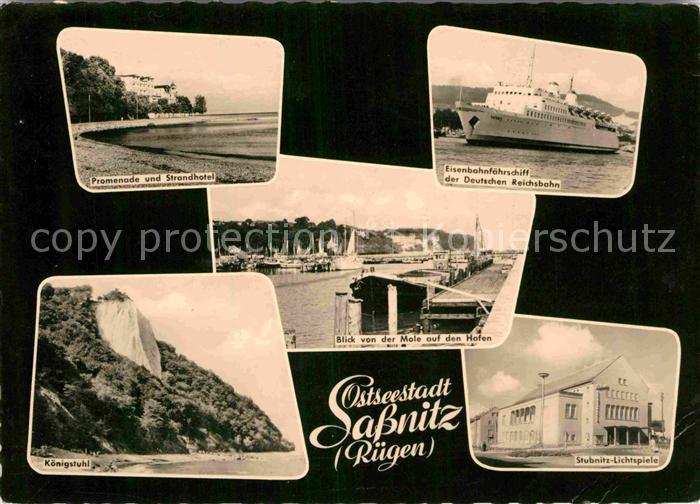 Sassnitz Ostseebad Ruegen Promenade Strandhotel Eisenbahnfaehrschiff der Deutsch