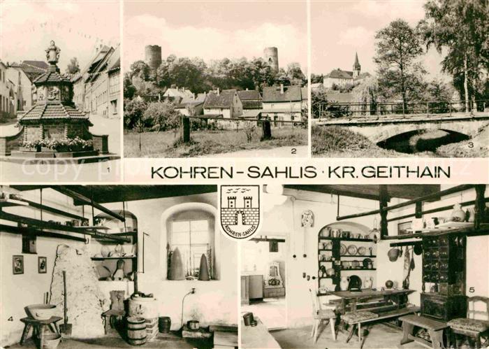 Kohren-Sahlis Toepferbrunnen Teilansicht Burgruine Kirche Toepfermuseum