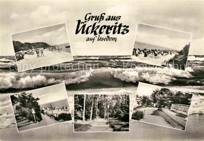 ueckeritz Usedom Strand Stuermische See Promenade Waldpartie