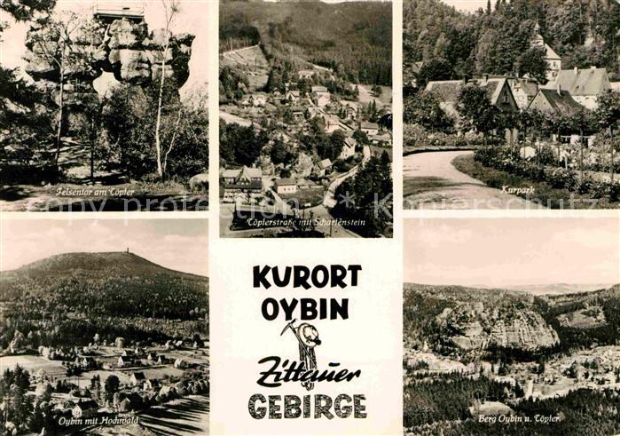 Oybin Sachsen Felsentor am Toepfer Scharfenstein Kurpark Oybin mit Hochwald Berg