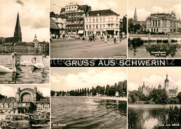 Schwerin Mecklenburg Domblick Leninplatz Staatstheater Hauptbahnhof Strand Schlo
