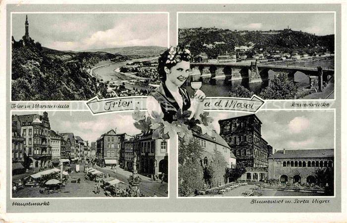 TRIER  CITY mit Mariensaeule Roemerbruecke Blumenhof mit Porta-Nigra Hauptmarkt