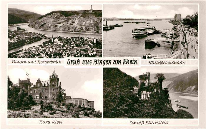 Bingen Rhein Fliegeraufnahme mit Rhein Bingerbrueck Promenade Burg-Klopp Schloss