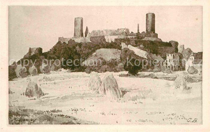 Muenzenberg Suedseite der Burg Kuenstlerkarte C. Bronner