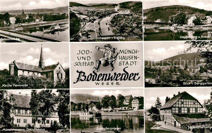 Bodenwerder Blick vom Eckberg Hopfenberg und Anker Muenchhausens Geburtshaus Wes