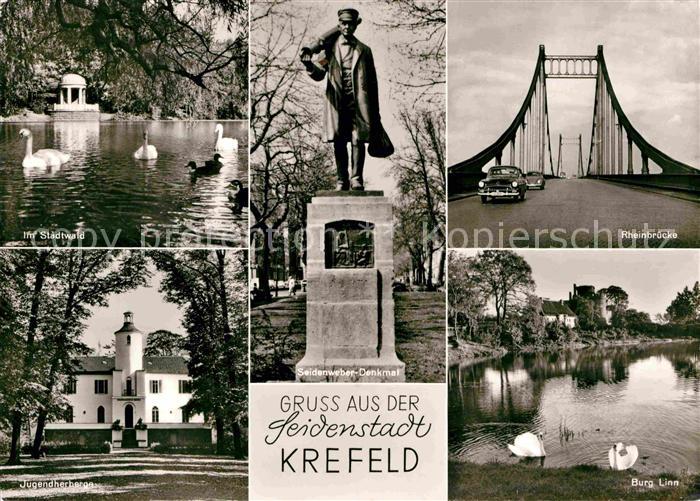 Krefeld Seidenweber-Denkmal Rheinbruecke Burg-Linn Jugendherberge Stadtwald