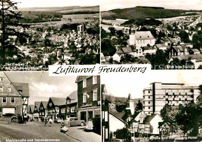 Freudenberg Baden Der Flecken mit Schlossberg-Hotel Trulich Marktstrasse mit Jak