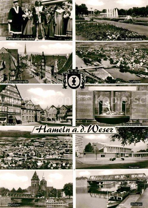 Hameln Weser Rattenfaengerspiele Buergerpark Fliegeraufnahme Glockenspiel Muenst