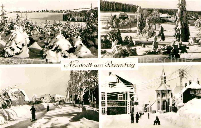 Neustadt Rennsteig Winterpanorama Ortspartie an der Kirche