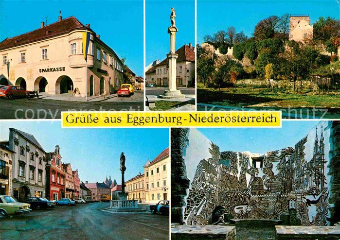 Eggenburg Niederoesterreich Hauptplatz Sparkasse Pranger Stadtmauer Schloss Gieb