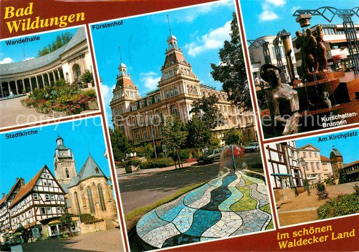 Bad Wildungen Wandelhalle Stadtkirche Fuerstenhof Kurschatten Brunnen Kirchplatz