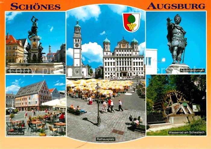 Augsburg Augustusbrunnen Rathausplatz Wasserrad am Schwallech Weberhaus Herkules