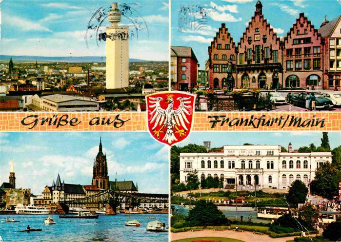 Frankfurt Main Henninger-Turm R?mer mit Gerechtigkeitsbrunnen Mainufer mit Dom Z